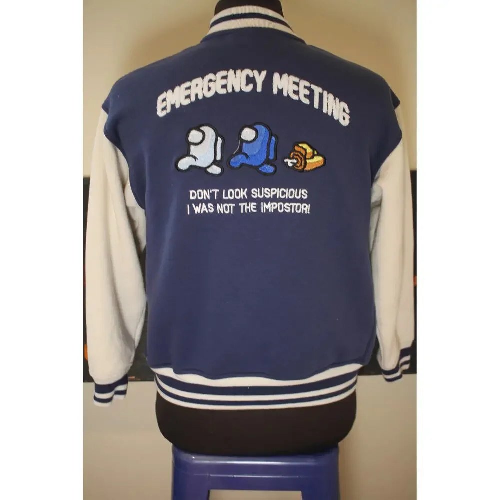 Zara Kids Among Us Embroidered Varsity Jacket Size 11–12 Youth Game Patch